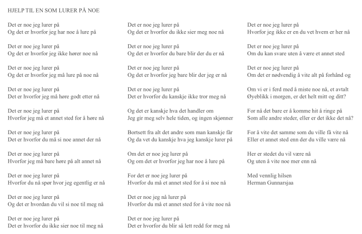 HJELP TIL EN SOM LURER PÅ NOE