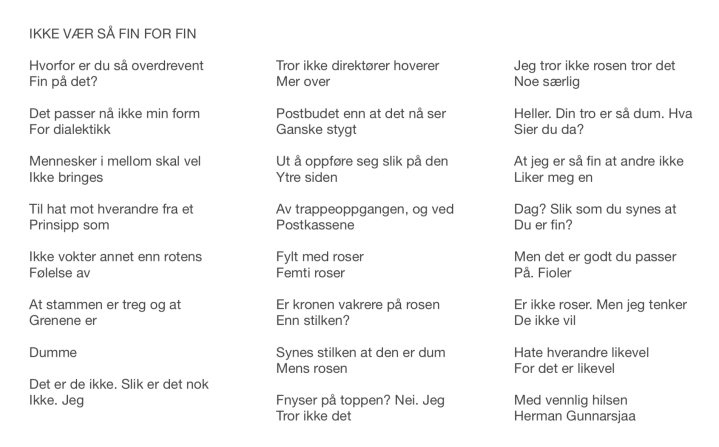 IKKE VÆR SÅ FIN FOR FIN