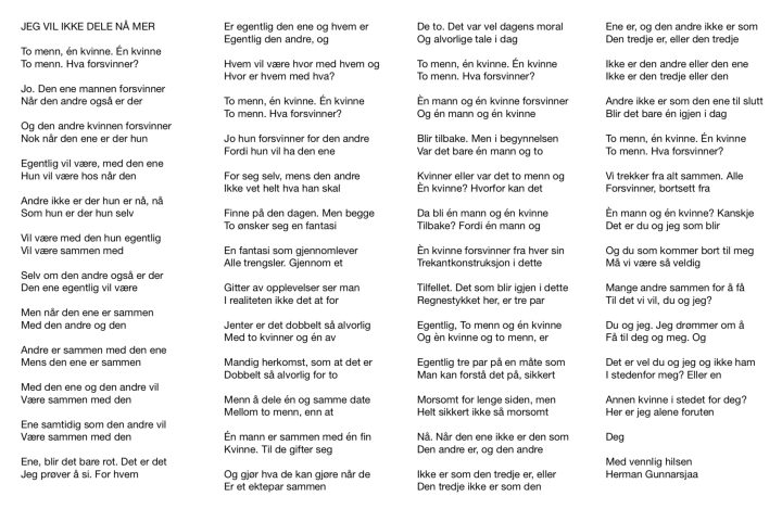 JEG VIL IKKE DELE NÅ MER