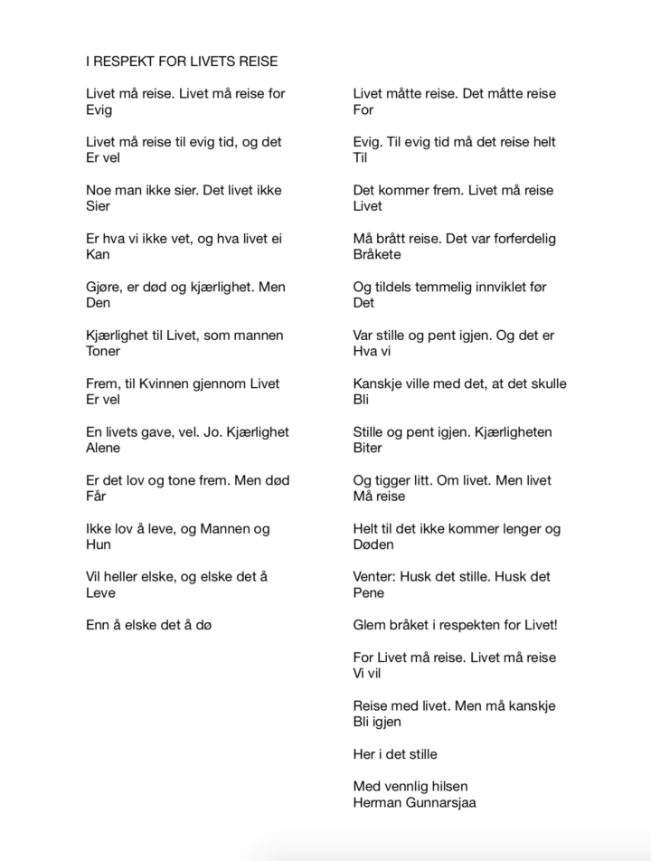 I RESPEKT FOR LIVETS REISE